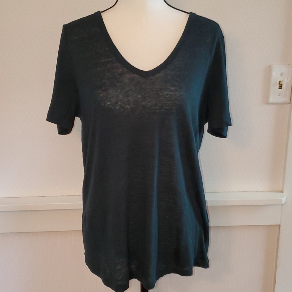 BANANA REPUBLIC FOREST GREEN 100%LINEN TEE LARGE